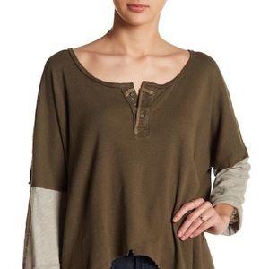 NWT Free People Hi-Lo Knit Henley in Army